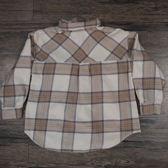 Zara Plaid Flannel Shirt Kids Size 8-9 Soft White Long Sleeve Button Down Cotton - Picture 2 of 5